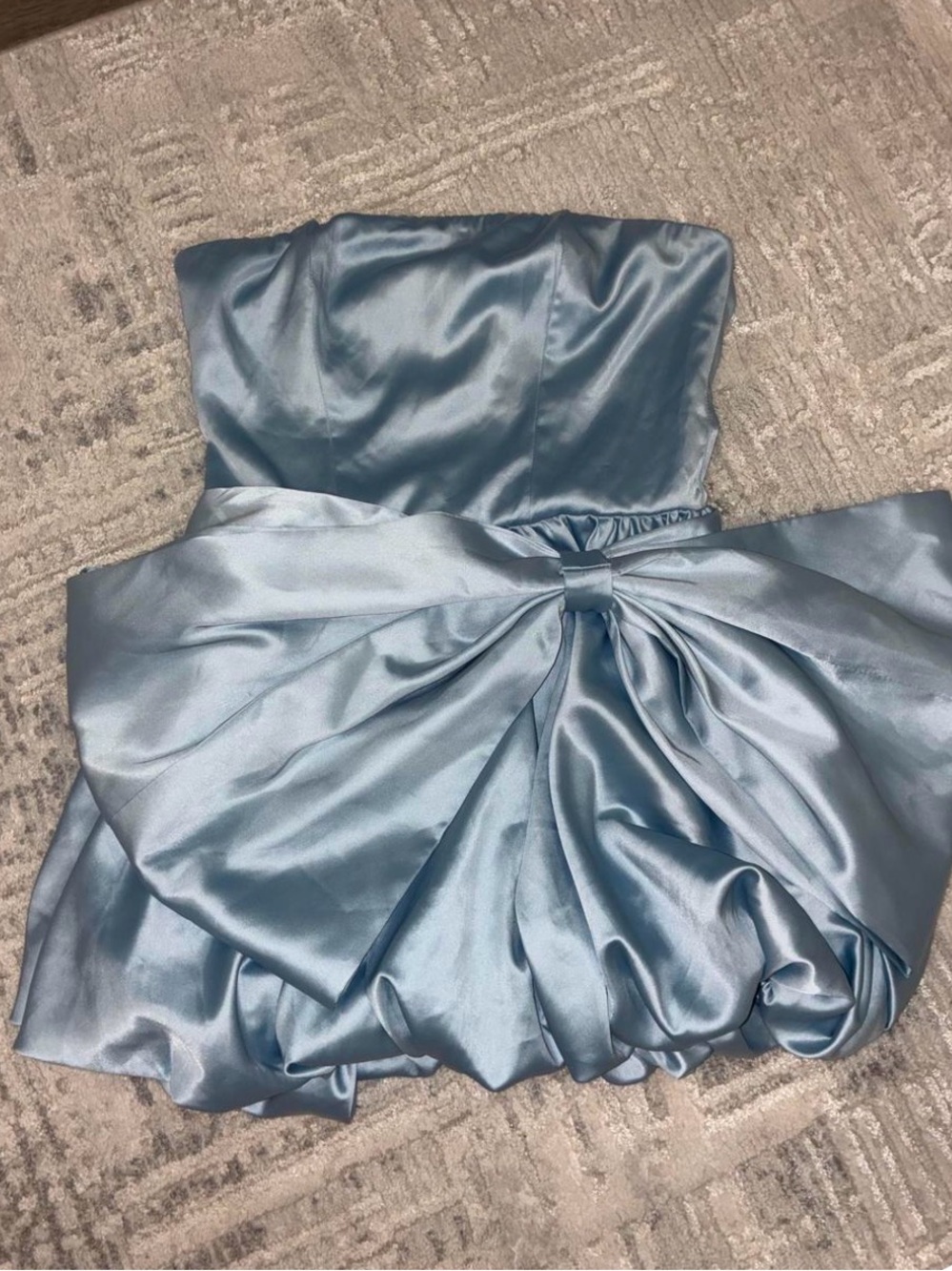 Cider Strapless Satin Bow-Back Kids Dress in Light Blue
